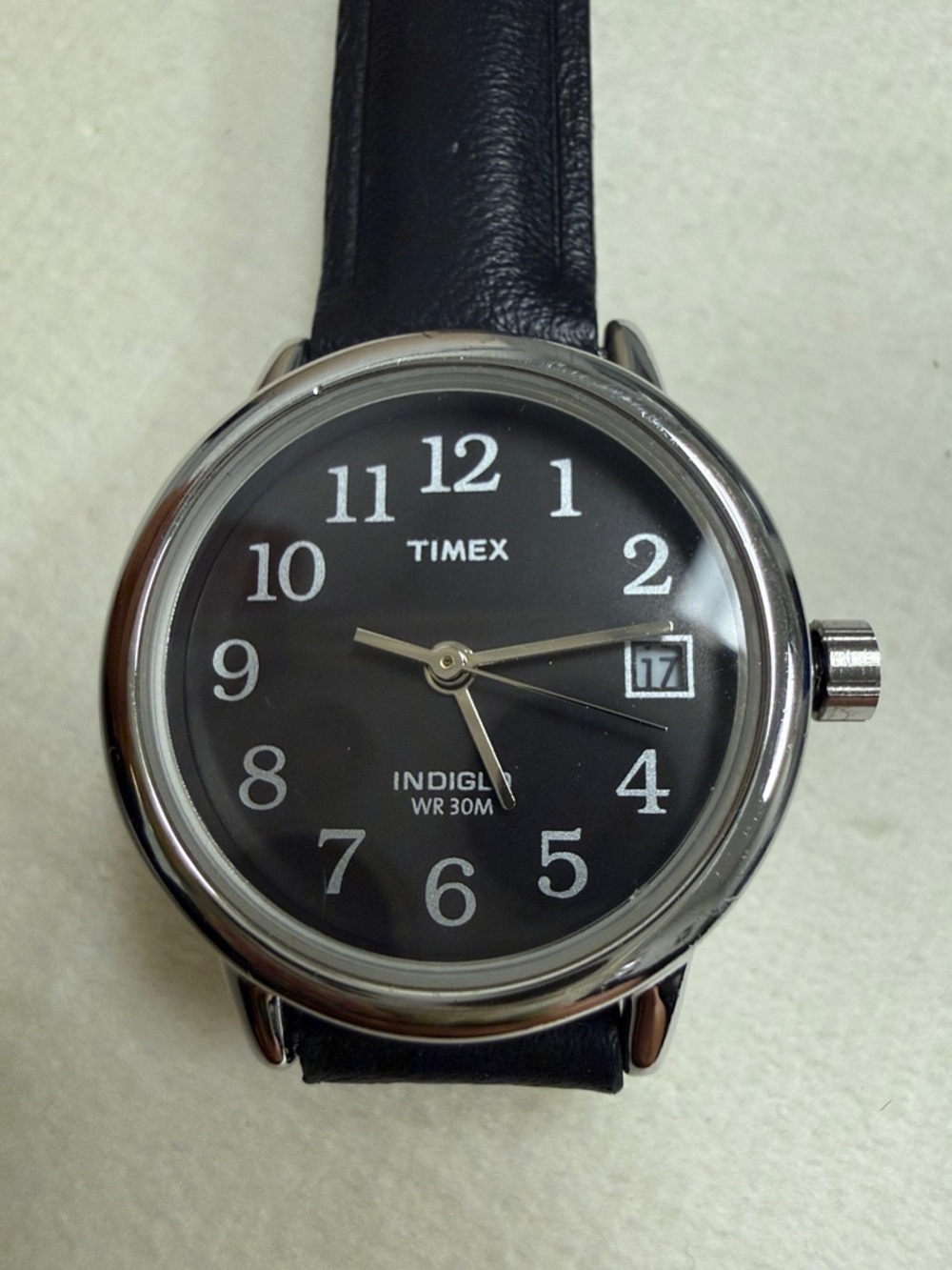 Timex Black Dial Leather Strap Ladies Watch with Silver Case